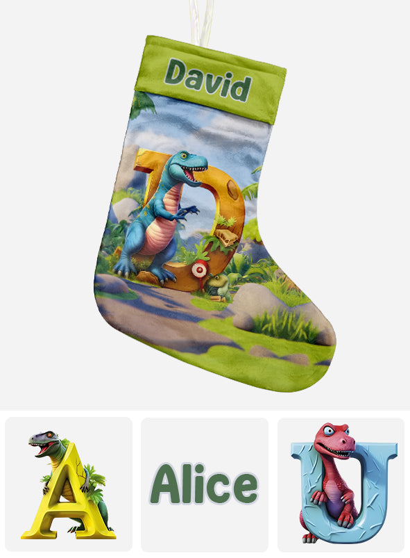 Alphabet des dinosaures - Chaussettes de Noël personnalisées pour enfants