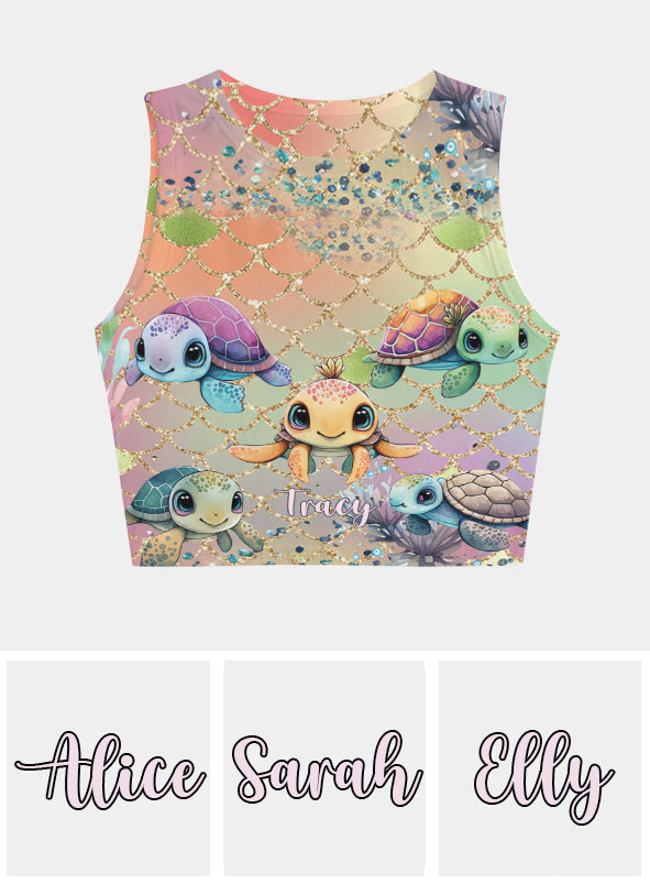 Débardeur court personnalisé Salty Lil Beach Mermaid Scale - Tortue