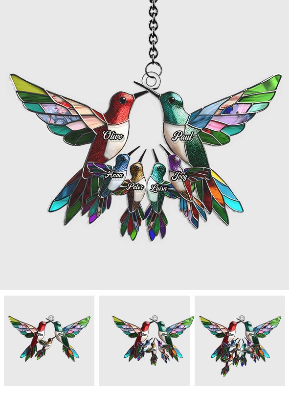 Family Members Hummingbirds - Personalized Family Window Hanging Suncatcher Ornament