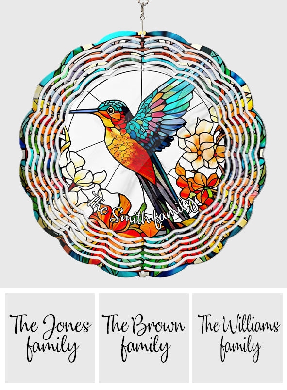 Magnifique colibri entouré de fleurs - Girouette colibri personnalisée