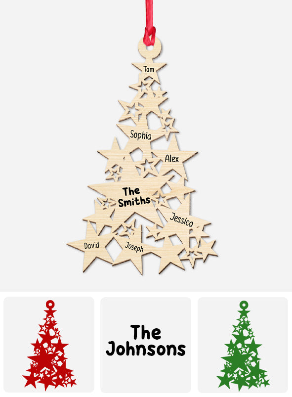 Sapin de Noël en forme d'étoile avec noms de famille personnalisés - Ornement familial personnalisé