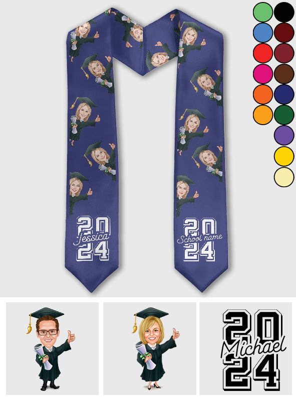 Caricature Funny Character - Personalized Graduation Graduation Stole