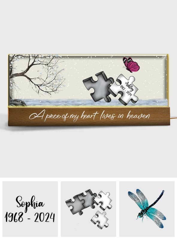 Une partie de mon cœur vit au ciel - Veilleuse LED commémorative personnalisée
