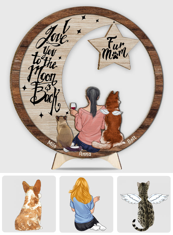 Tu me manques, je sais que je t'aime jusqu'à la lune et retour - Plaque en bois personnalisée pour chien (2 couches)