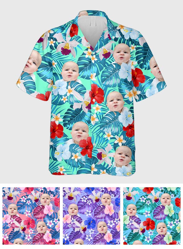 Chemise hawaïenne personnalisée pour papa, oncle ou toute autre personne - Style tropical avec photo du visage - T-shirt hawaïen personnalisé pour père