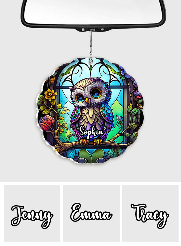 Cute Owl Stained Glass - Personalized Owl Custom Shaped Car Ornament