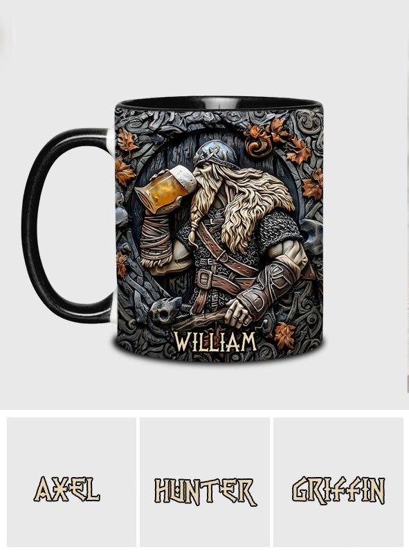 Légende des guerriers vikings buvant du whisky : Levez votre corne ! - Mug personnalisé à accent viking