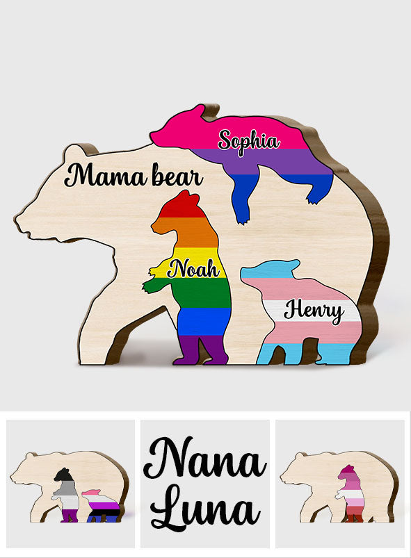 Maman Ours fière - Puzzle en bois personnalisé en forme de puzzle LGBT