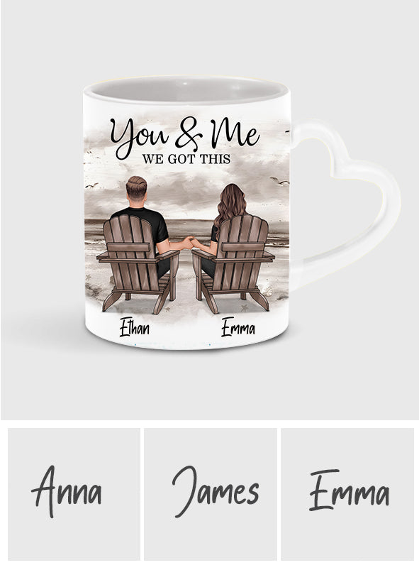Toi et moi, on gère ! - Mug personnalisé pour couple avec anse en forme de cœur