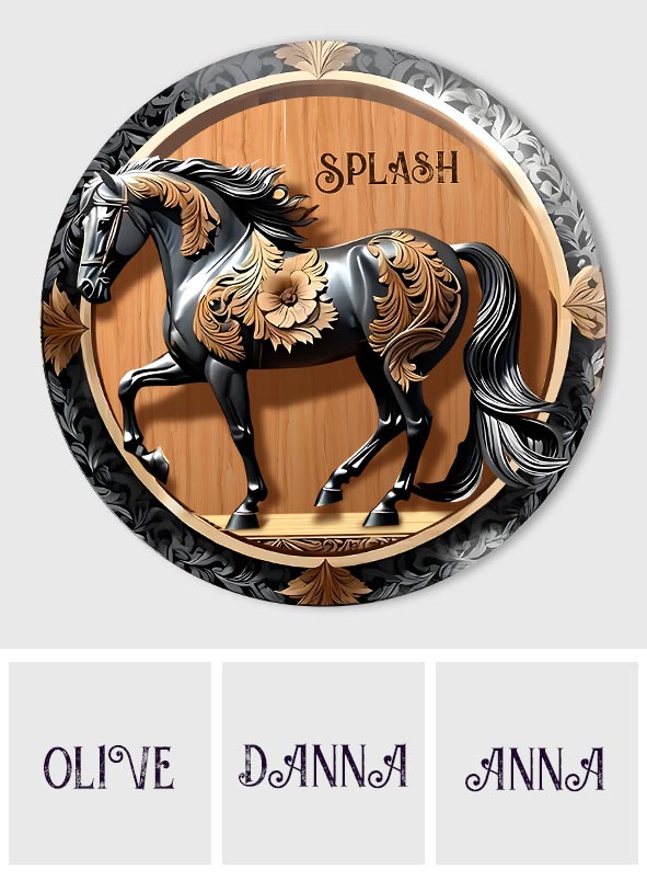Cheval noir - Panneau en bois personnalisé en forme de cheval