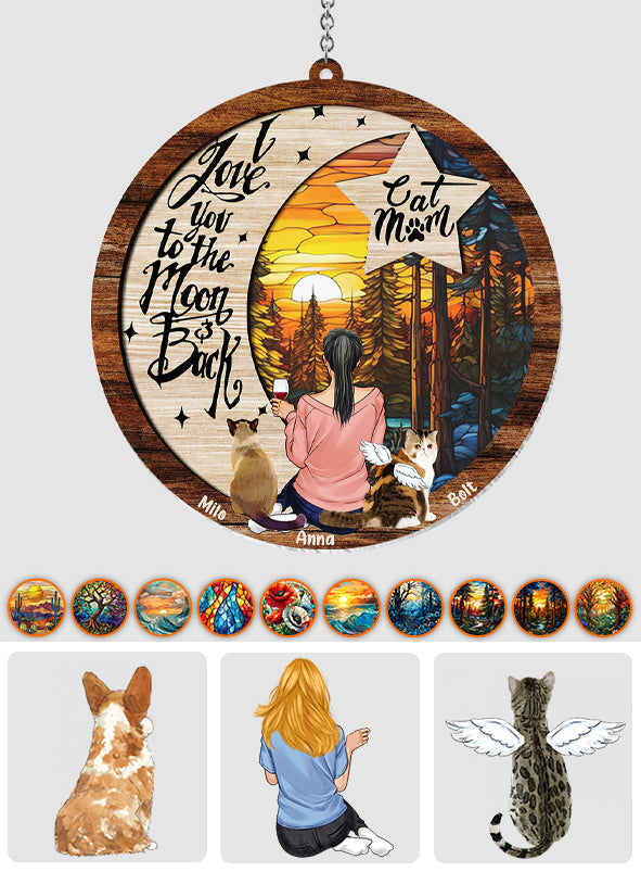 Je t'aime jusqu'à la lune et retour - Décoration attrape-soleil personnalisée pour fenêtre avec un chien