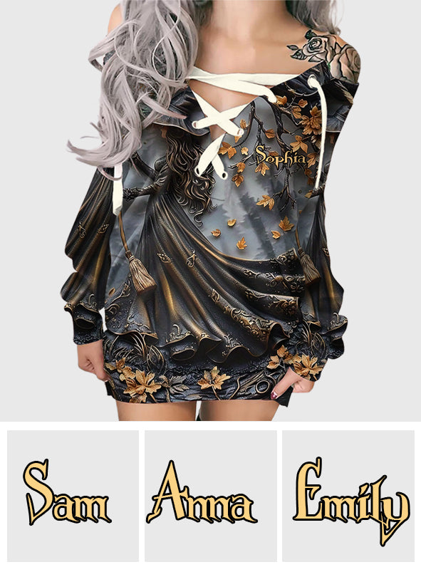 Robe de sorcière personnalisée à épaules dénudées et manches longues - Magnifique robe de sorcière