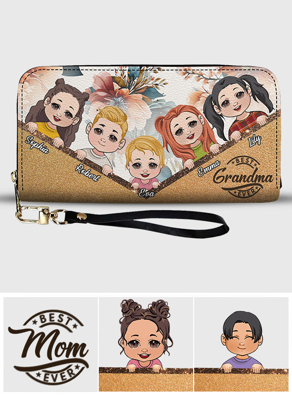 Meilleure grand-mère du monde - Portefeuille long en cuir personnalisé pour grand-mère