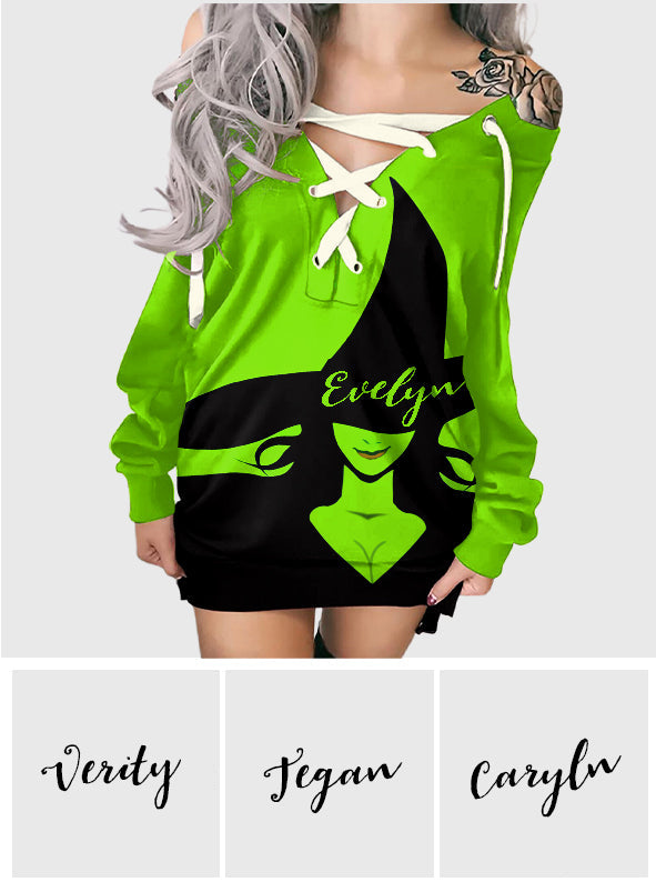 Robe Sorcière Verte - Robe Sorcière Personnalisée à Manches Longues et Épaules Dénudées