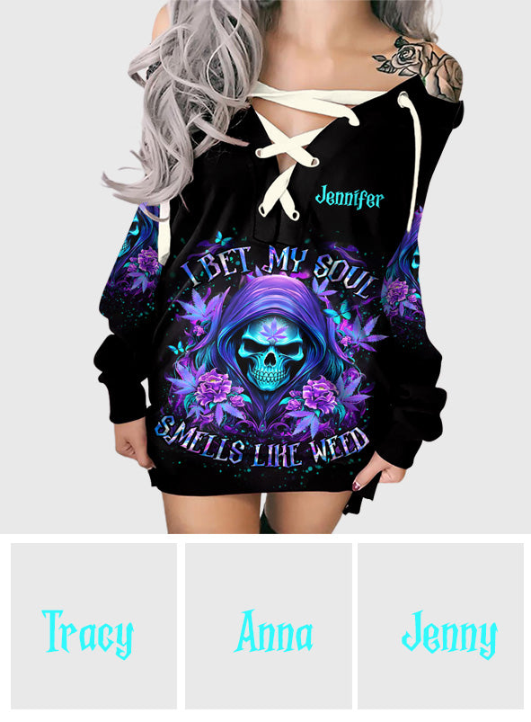 I Bet My Soul - Personalized Weed Off Shoulder Long Sleeve Dress