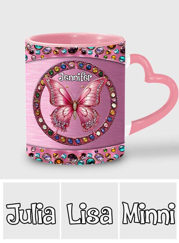 Beautiful Pink - Personalized Butterfly Heart Handle Mug