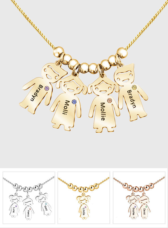 Collier personnalisé avec breloques pour enfants et pierre de naissance - Collier maman personnalisé avec breloques pour enfants