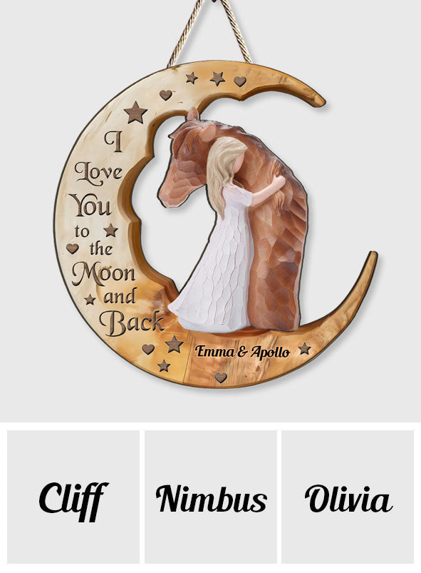 I Love You To The Moon - Personalized Horse Custom Shaped Wood Sign