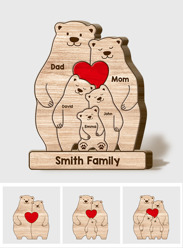 Famille d'ours - Puzzle en bois personnalisé en forme de famille