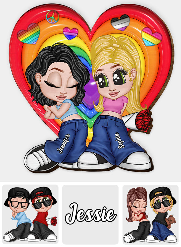 Couple chicano fier de l'an 2000 - Clip de pare-soleil personnalisé en forme de symbole LGBT pour voiture