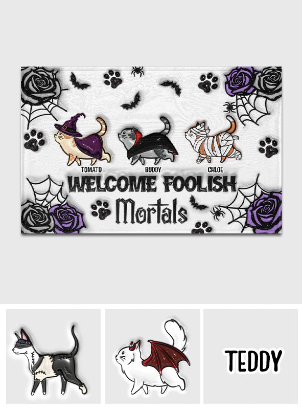 Welcome Foolish Mortals - Personalized Cat Doormat