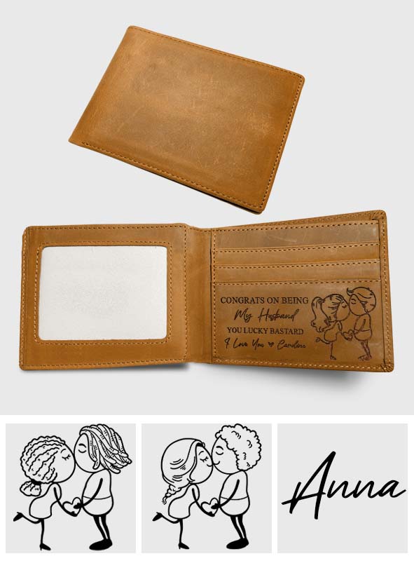Félicitations pour être mon mari et mon petit ami - Portefeuille en cuir personnalisé pour couple