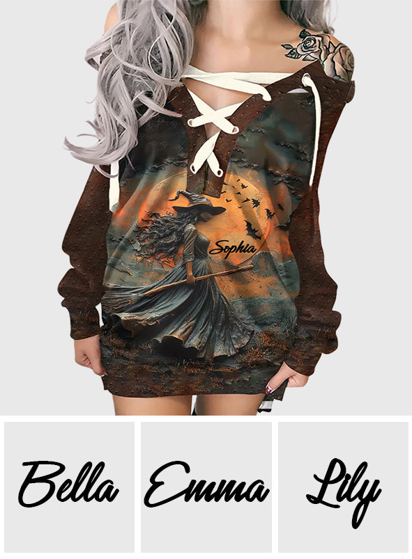 Robe de sorcière personnalisée à épaules dénudées et manches longues - Magnifique robe de sorcière