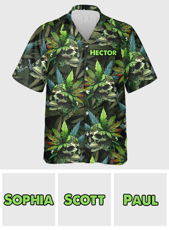 Chemise hawaïenne personnalisée Skull Green Leaf - Cannabis