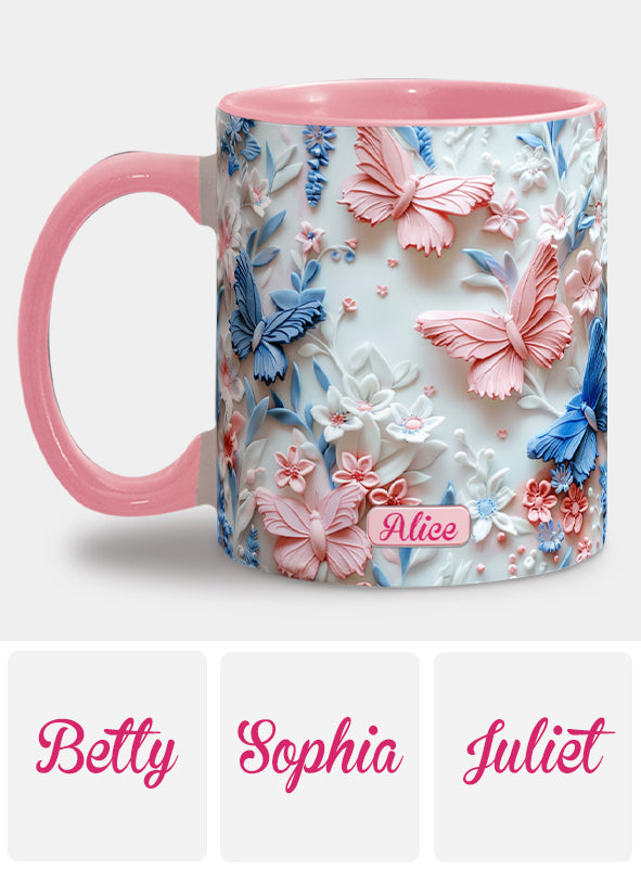 Mug personnalisé à motif papillons roses et bleus