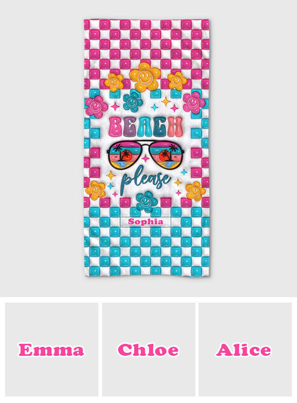 Serviette de plage personnalisée « Beach Please » pour amoureux de la mer
