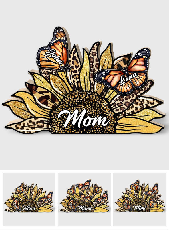 Maman Papillon Monarque Tournesol - Puzzle en bois personnalisé en forme de maman