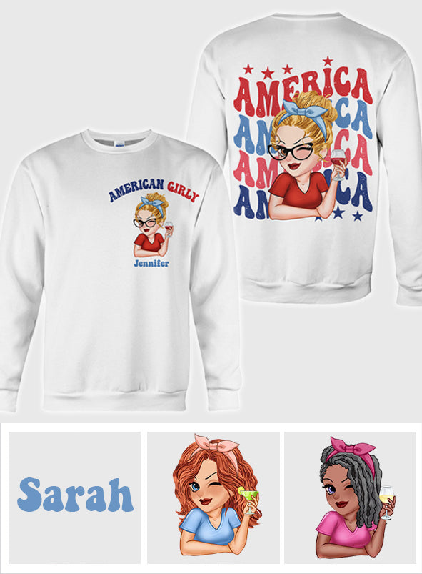 T-shirt personnalisé American Girly pour la fête nationale américaine (4 juillet).