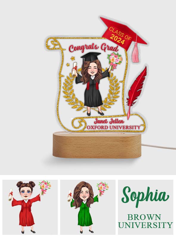 Plaque lumineuse personnalisée en forme de diplôme - Félicitations aux diplômés