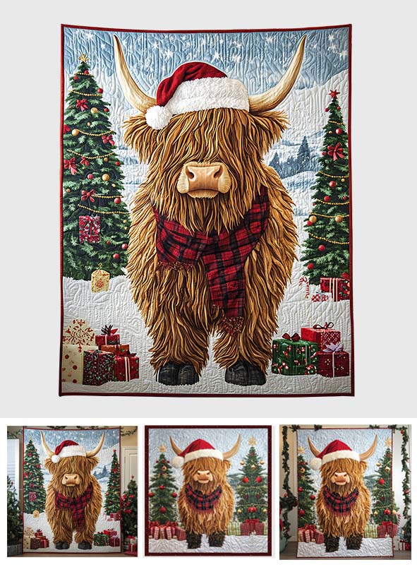 Beautiful Christmas Highland Cow - Personalized Quilt