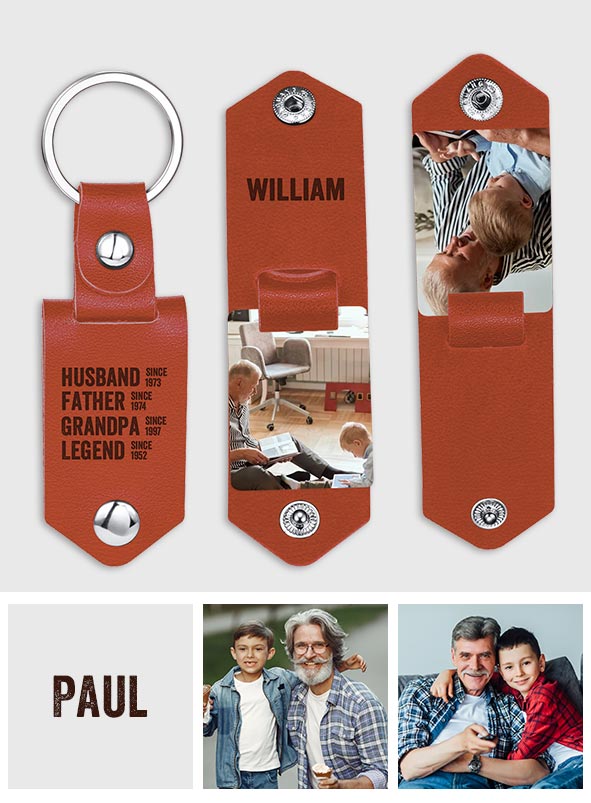 Husband Father Grandpa Legend - Personalized Grandpa Photo Album Keychain