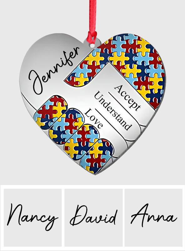 Accept Understand Love - Personalized Autism Awareness Shaped Aluminium Ornament (Print On Both Side)