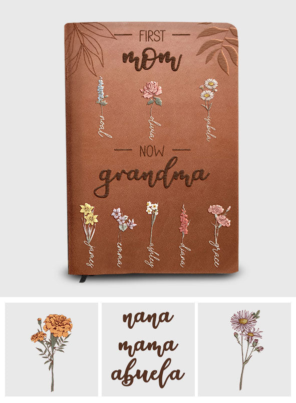 Première maman, maintenant grand-mère - Carnet en cuir personnalisé pour grand-mère
