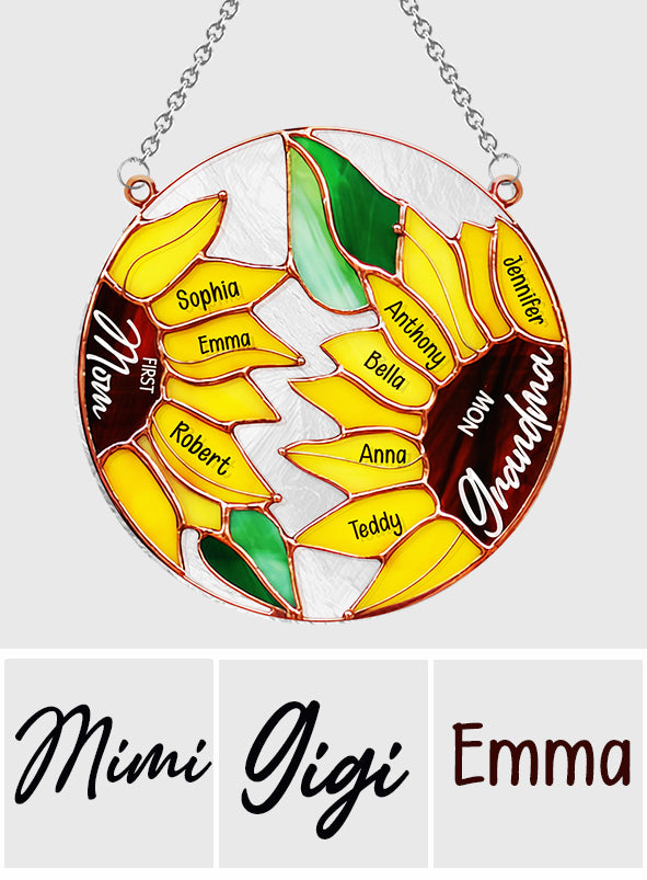 Première maman, maintenant grand-mère - Tournesol - Décoration attrape-soleil personnalisée à suspendre à la fenêtre « Grand-mère »