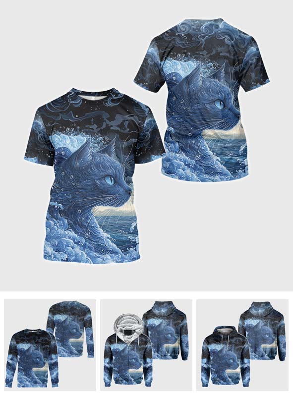 T-shirt à motif chat bleu - La vague du chat bleu
