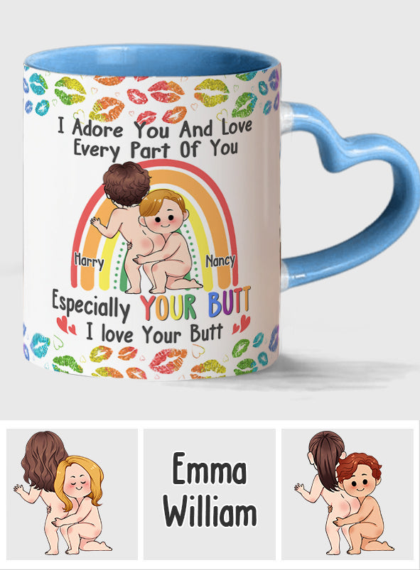 Je t'adore et j'aime chaque partie de toi - Mug personnalisé avec anse en forme de cœur pour le soutien LGBT
