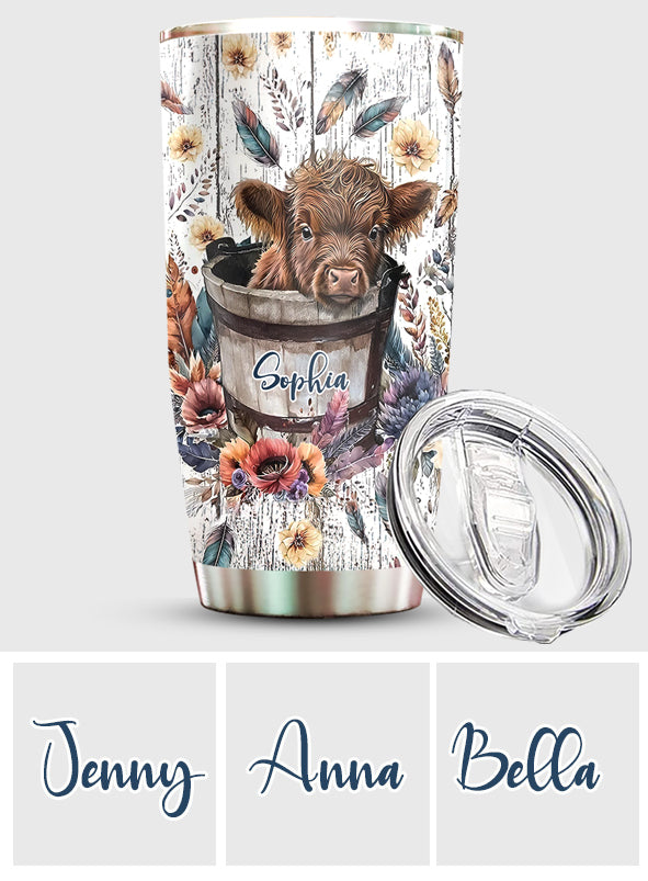 Baby Highland Cow In a Bucket - Personalized Tumbler