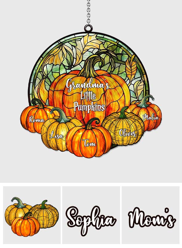 Petites citrouilles de grand-mère - Ornement attrape-soleil personnalisé à suspendre à la fenêtre « Grand-mère » (titre au choix)