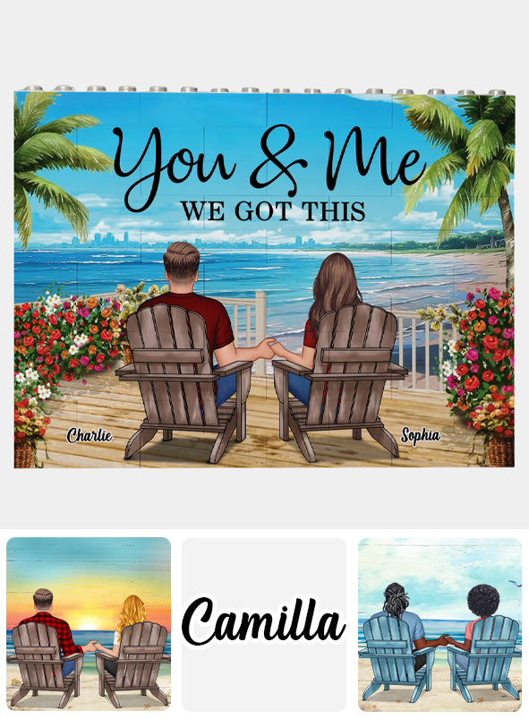 Paysage de plage pour couple, style rétro vintage - Blocs de construction rectangulaires horizontaux personnalisés pour couple (face unique)