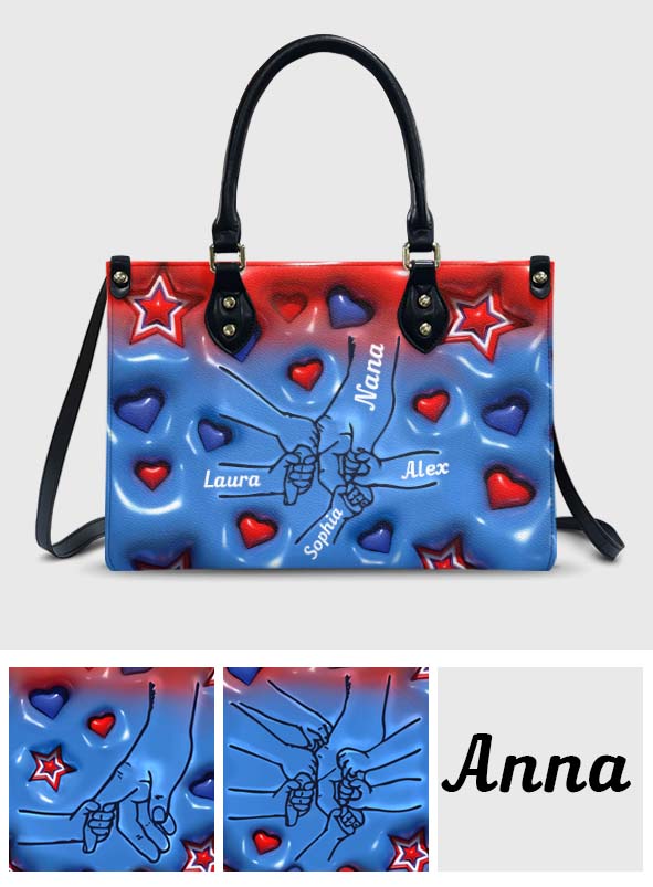 Sac à main en cuir personnalisé pour grand-mère et petits-enfants se tenant la main