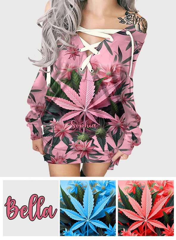 Robe à manches longues et épaules dénudées personnalisée « Stoner Chick »