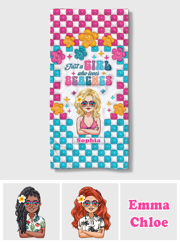 Juste une fille qui aime les plages - Serviette de plage personnalisée pour les amoureux de la mer