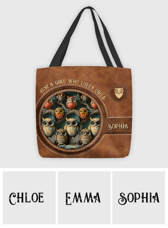 Just A Girl Who Loves Owls - Personalized Owl Tote Bag