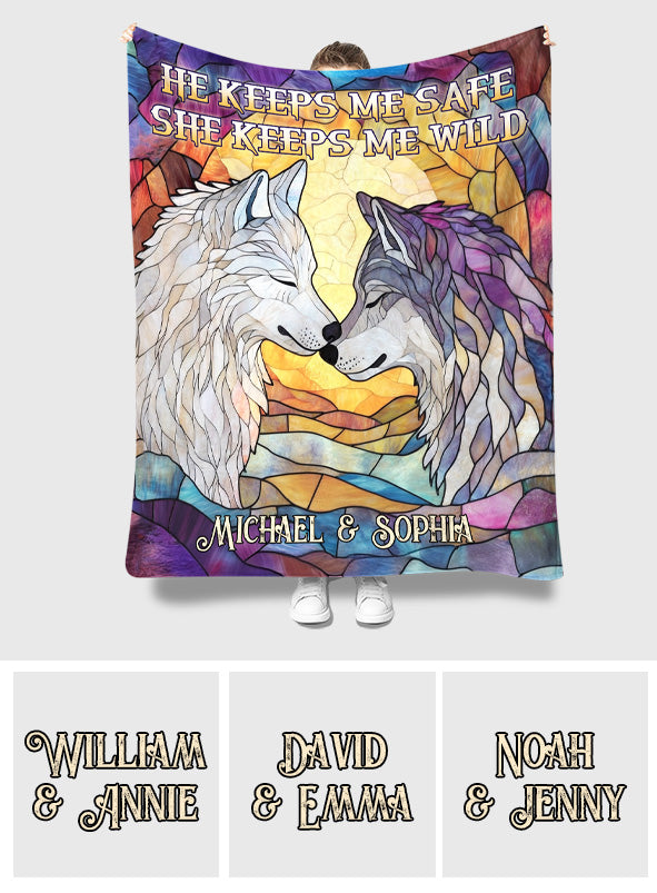 Loup Il me protège Elle me garde sauvage - Couverture personnalisée pour couple