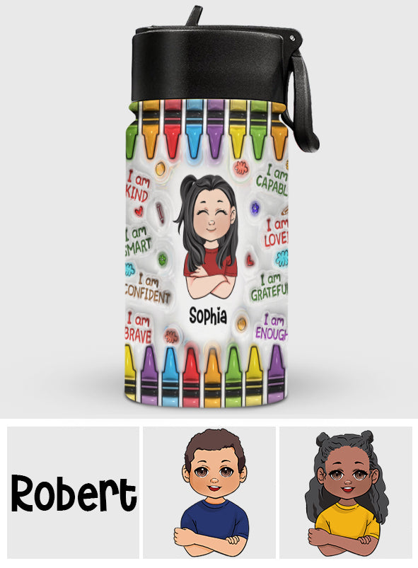 I Am Brave - Personalized Kid Kids Water Bottle