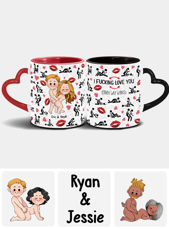 Je t'aime - Mug personnalisé pour couple avec anse en forme de cœur